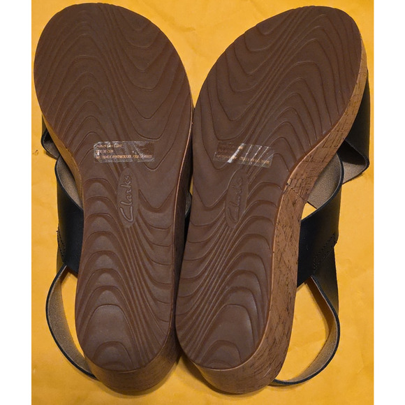 Clarks Collection Soft Cushion Size 8.5M Cork Wedge 3" Heel Sandals Slides Black - Picture 4 of 7